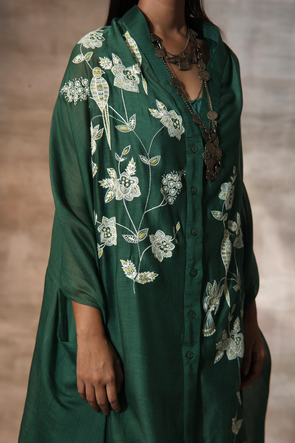 Green Hand Embroiderd Kaftan Set