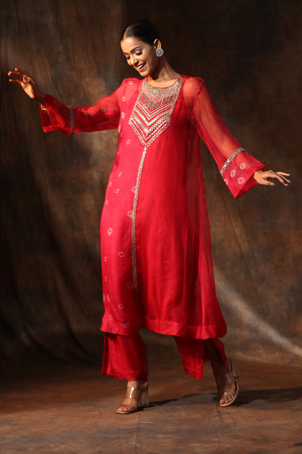 Bandhani Kurta With Slit Pant