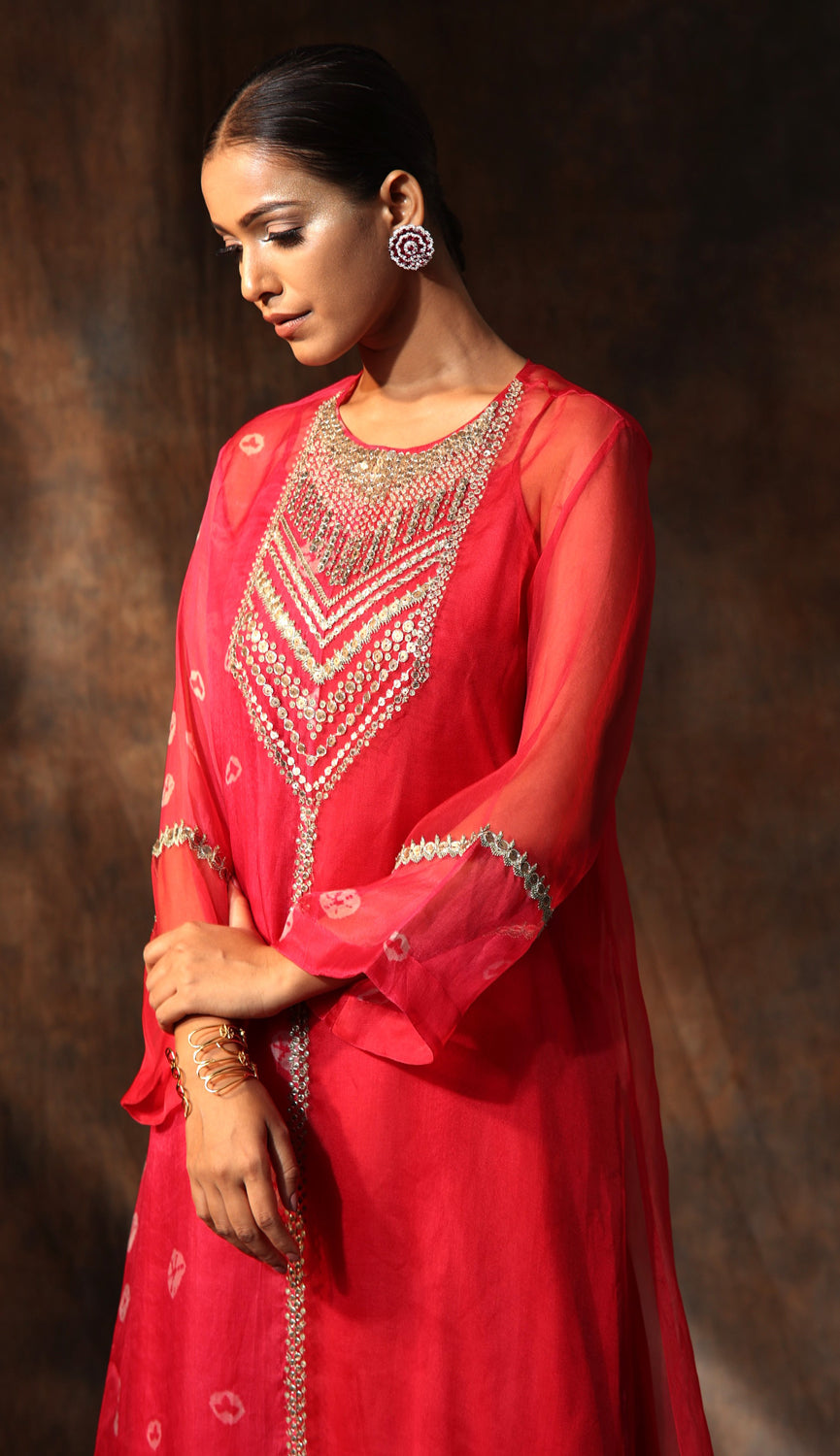 Bandhani Kurta With Slit Pant