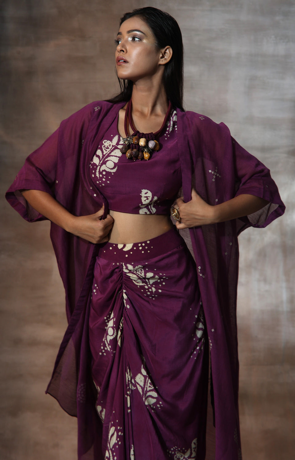 Chanderi Shrug & Drape Skirt Set