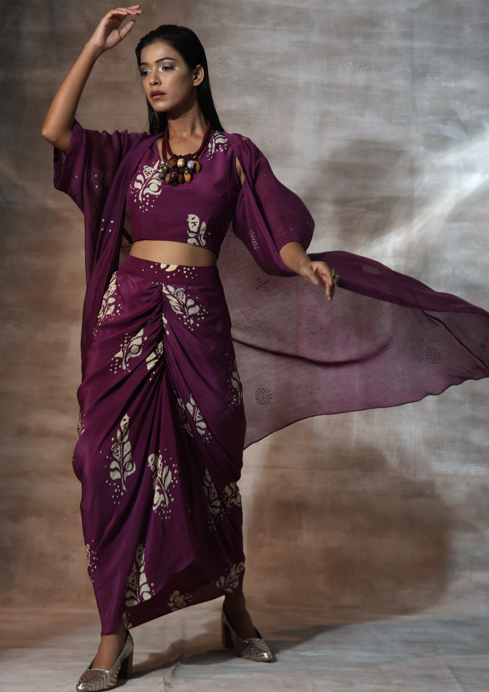 Chanderi Shrug & Drape Skirt Set