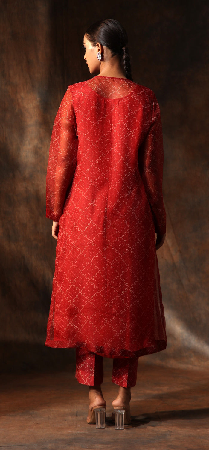 Bandhani Printed Organza Kurta Set