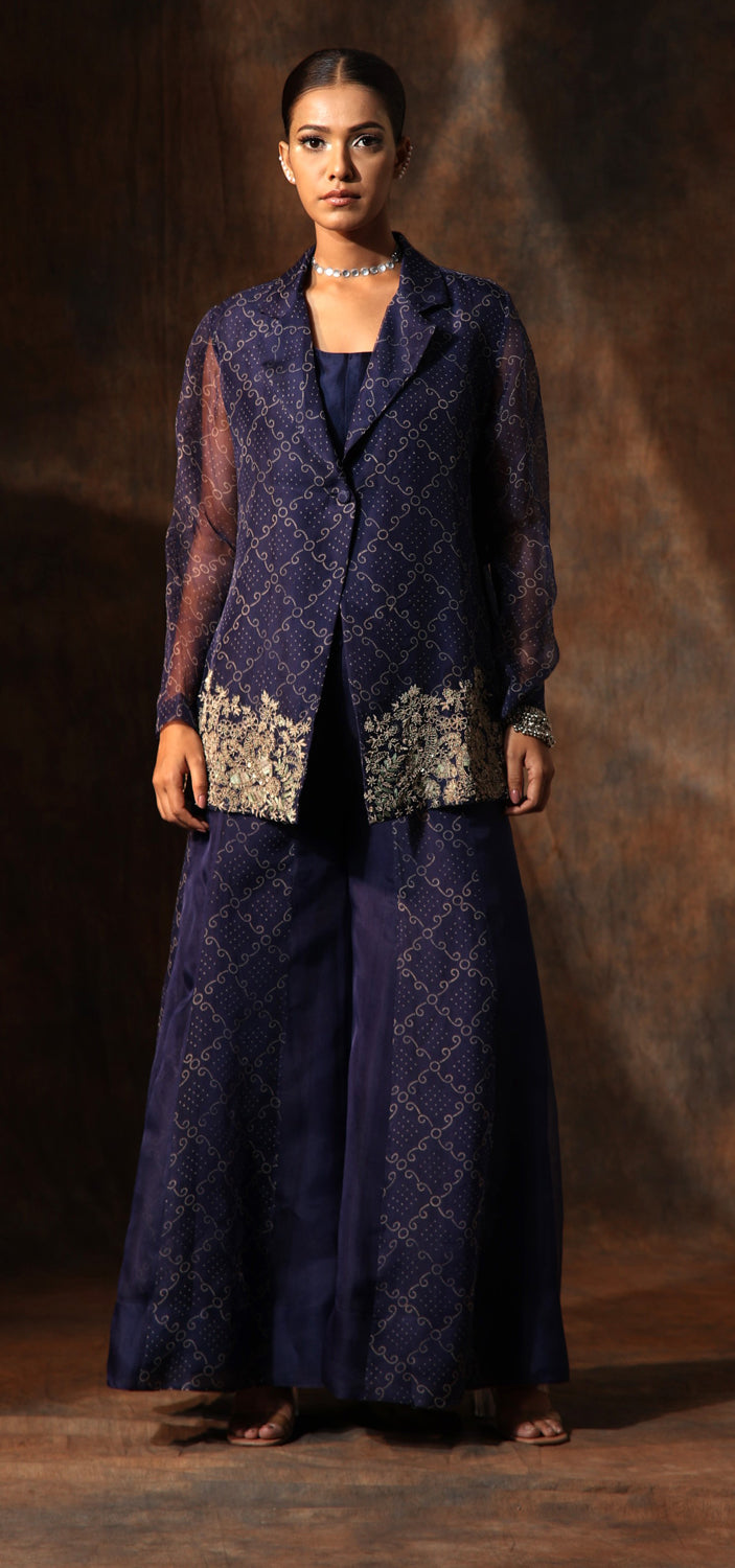 Printed Organza Jacket & Sharara Set