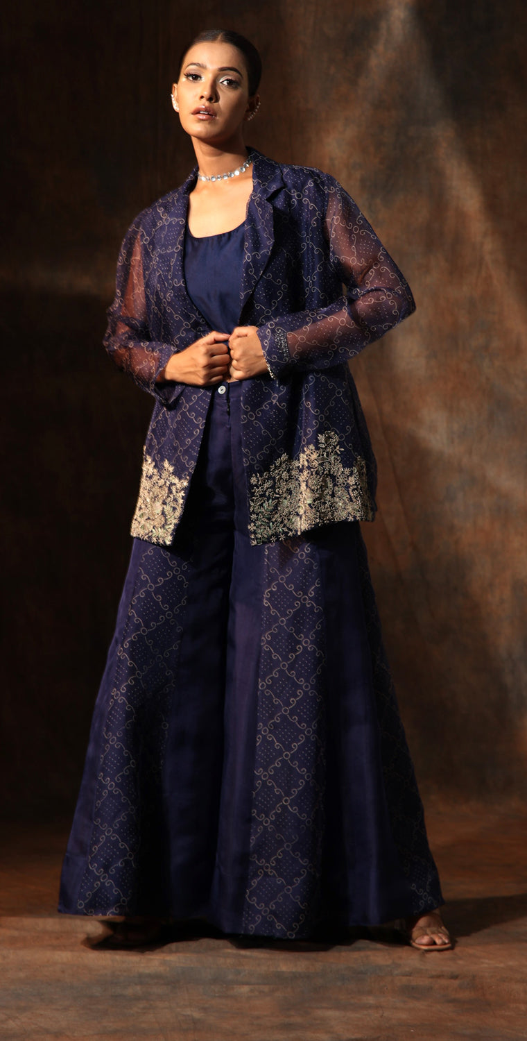 Printed Organza Jacket & Sharara Set