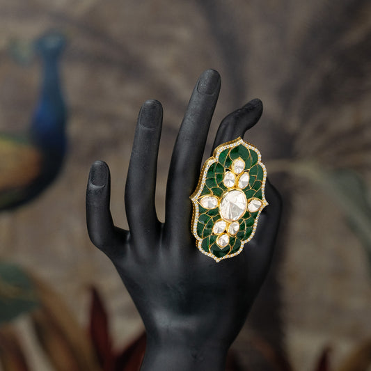 Green Semi-Precious Stone & Moissanite Polki Ring