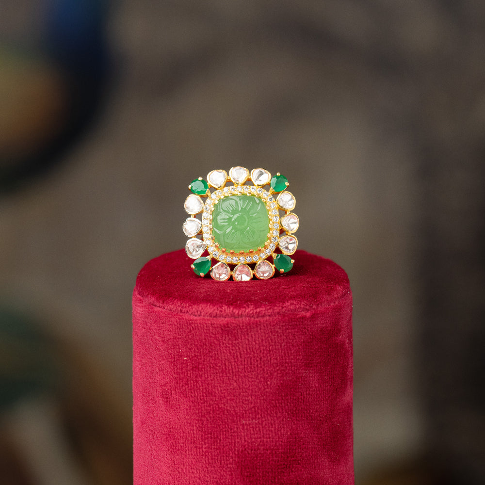 White & Green Embellished Ring