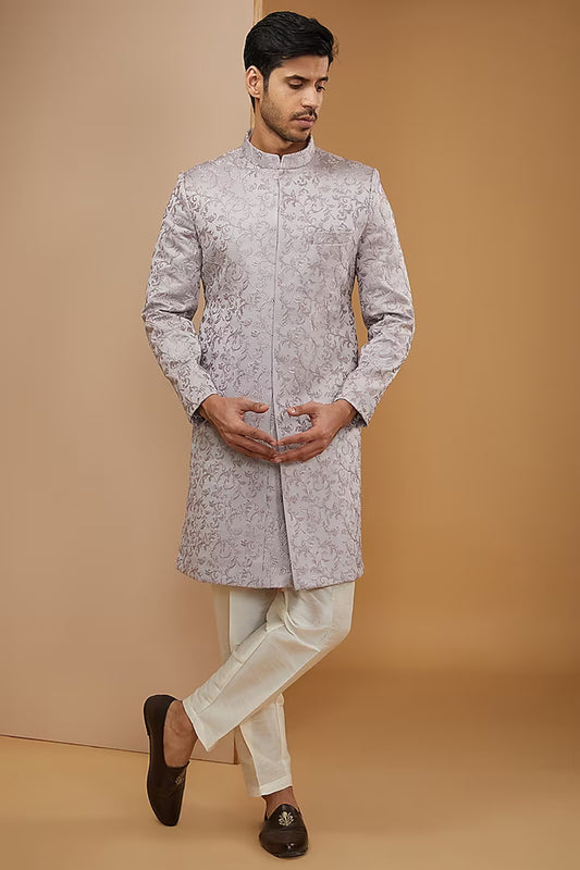 Lilac Embroidered Achkan Set