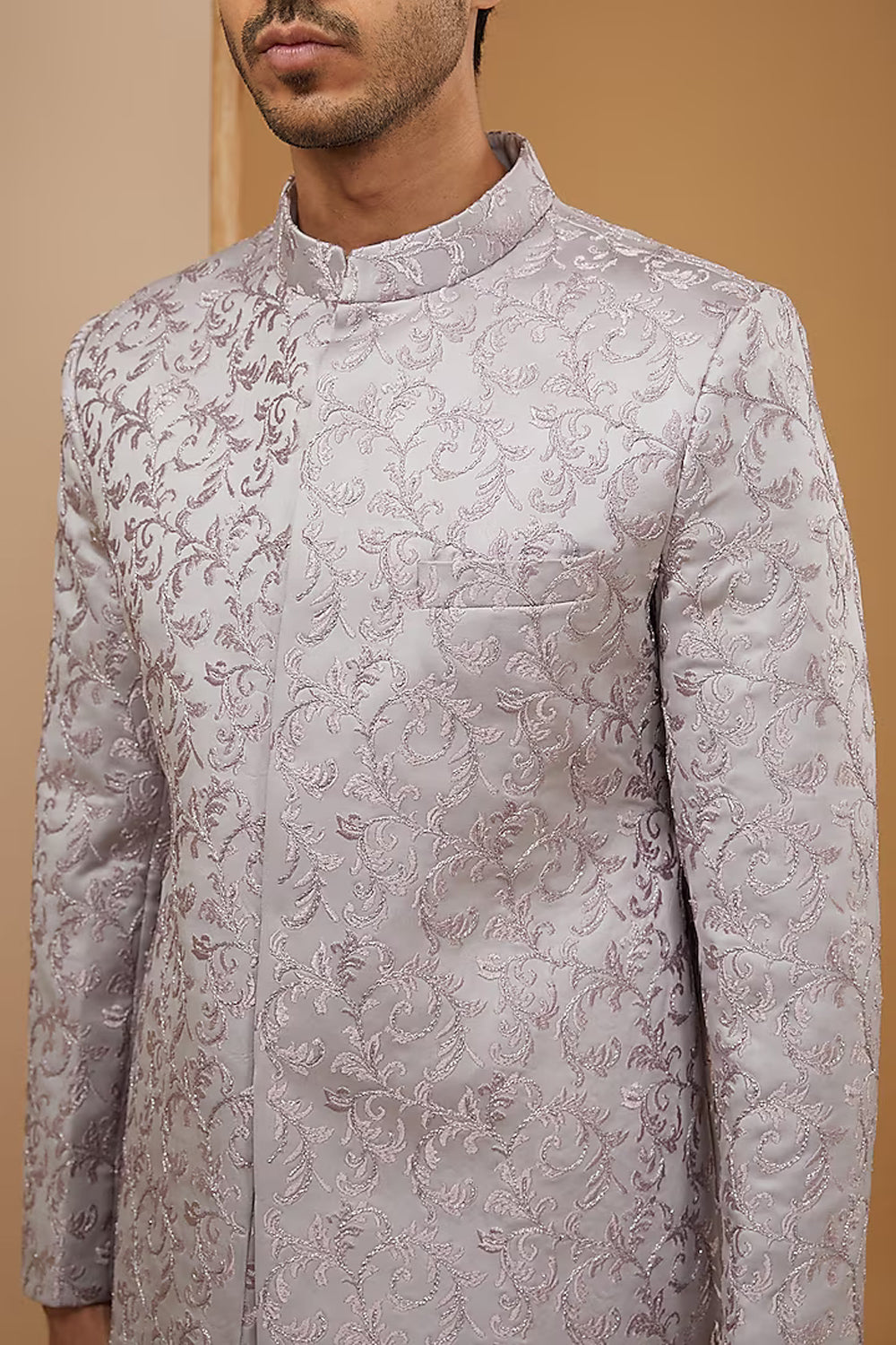 Lilac Embroidered Achkan Set