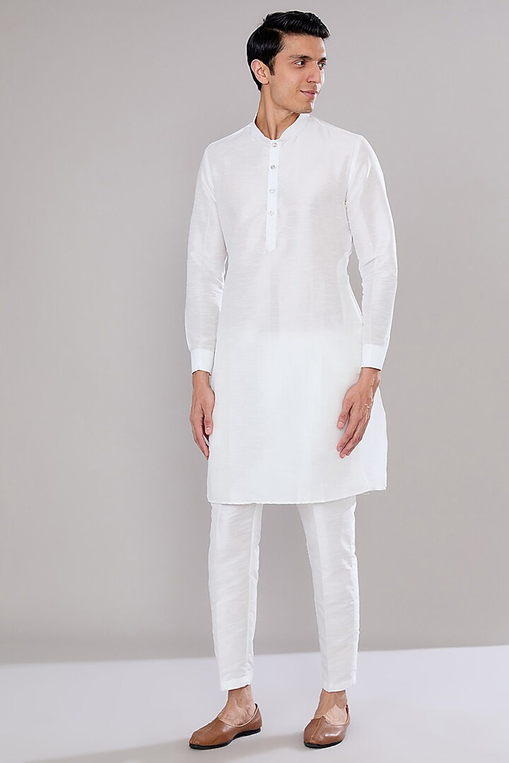 Off White Embroidered Kurta Jacket Set