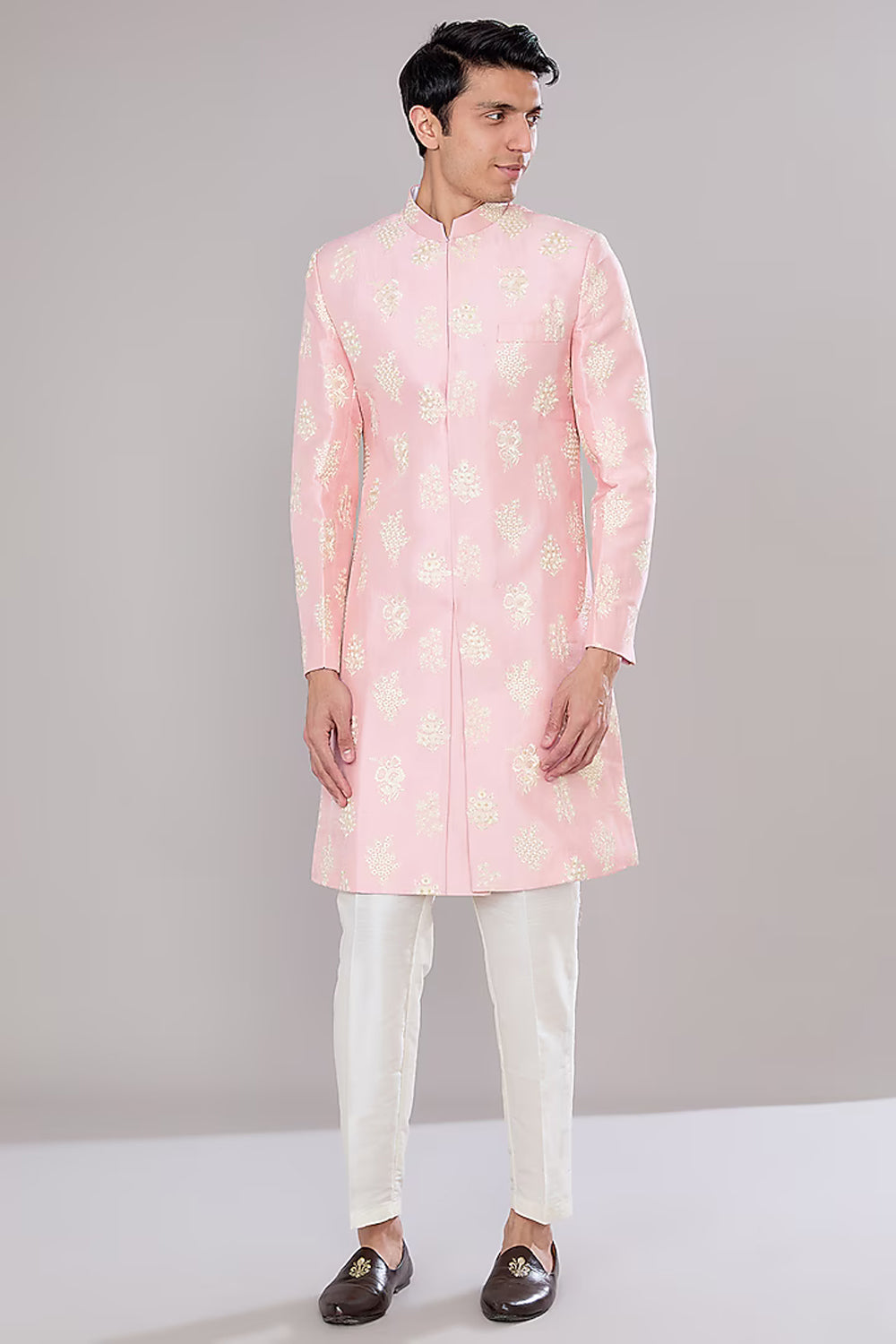 Pink Embroidered Achkan Set