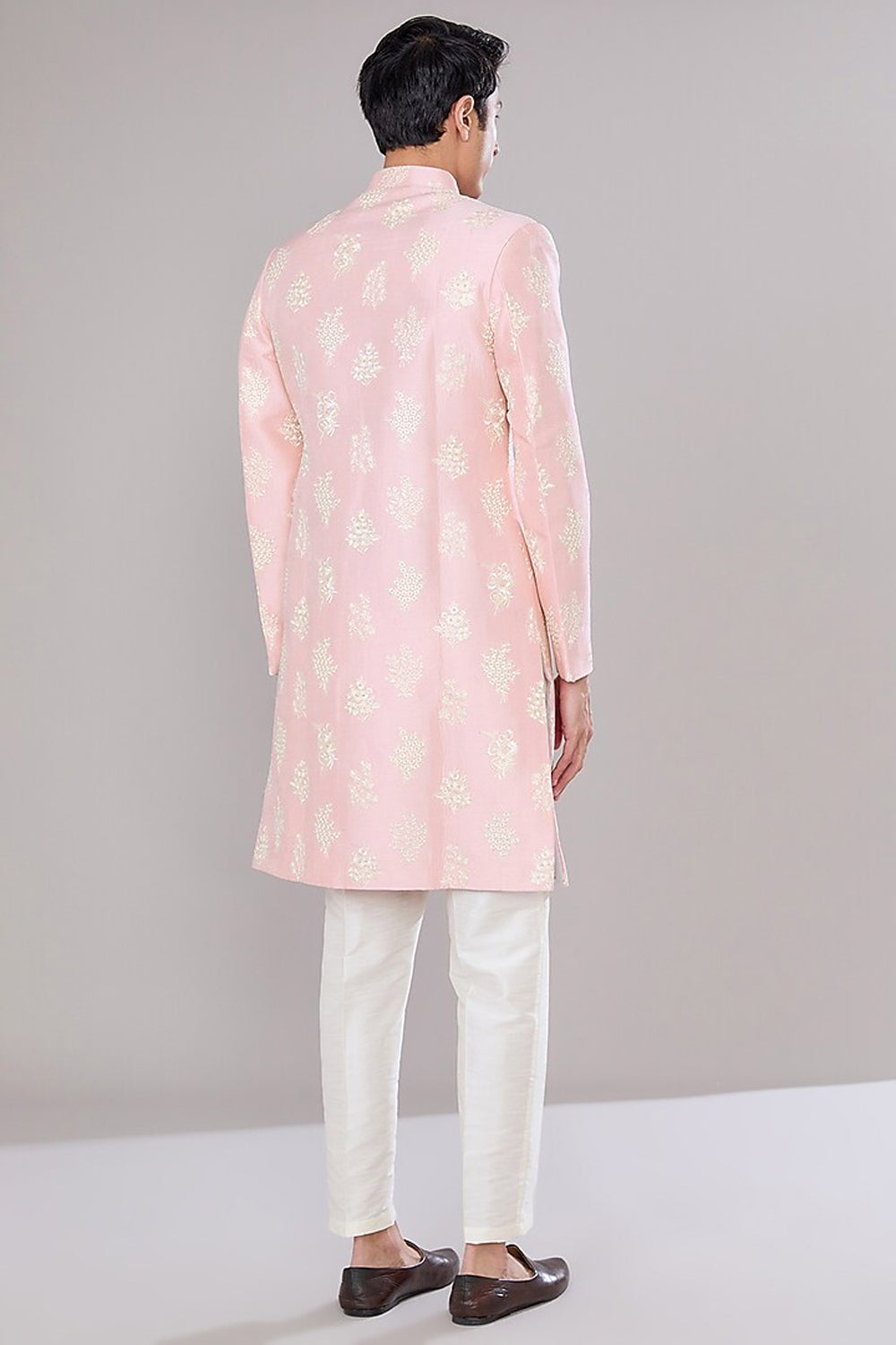 Pink Embroidered Achkan Set