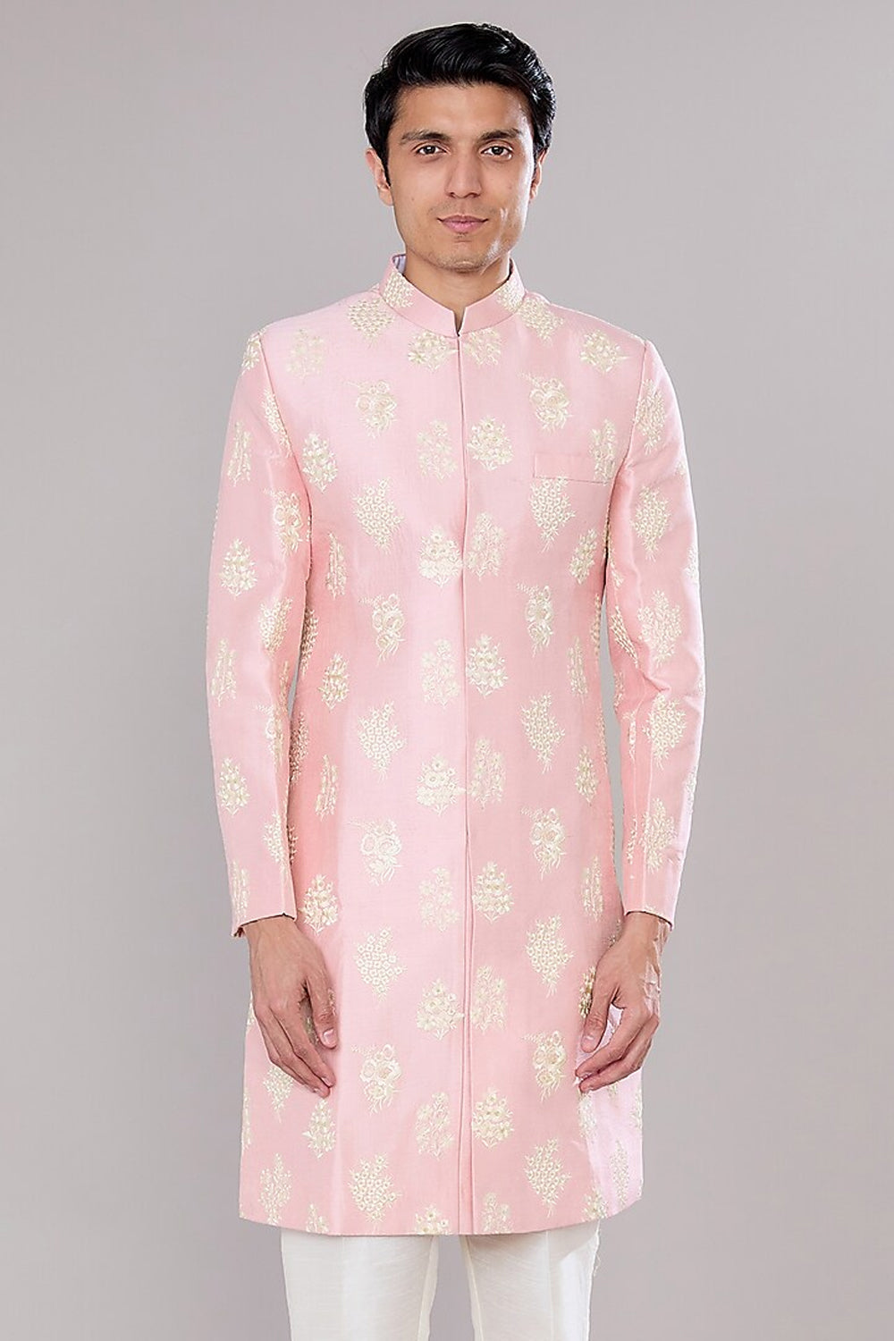 Pink Embroidered Achkan Set