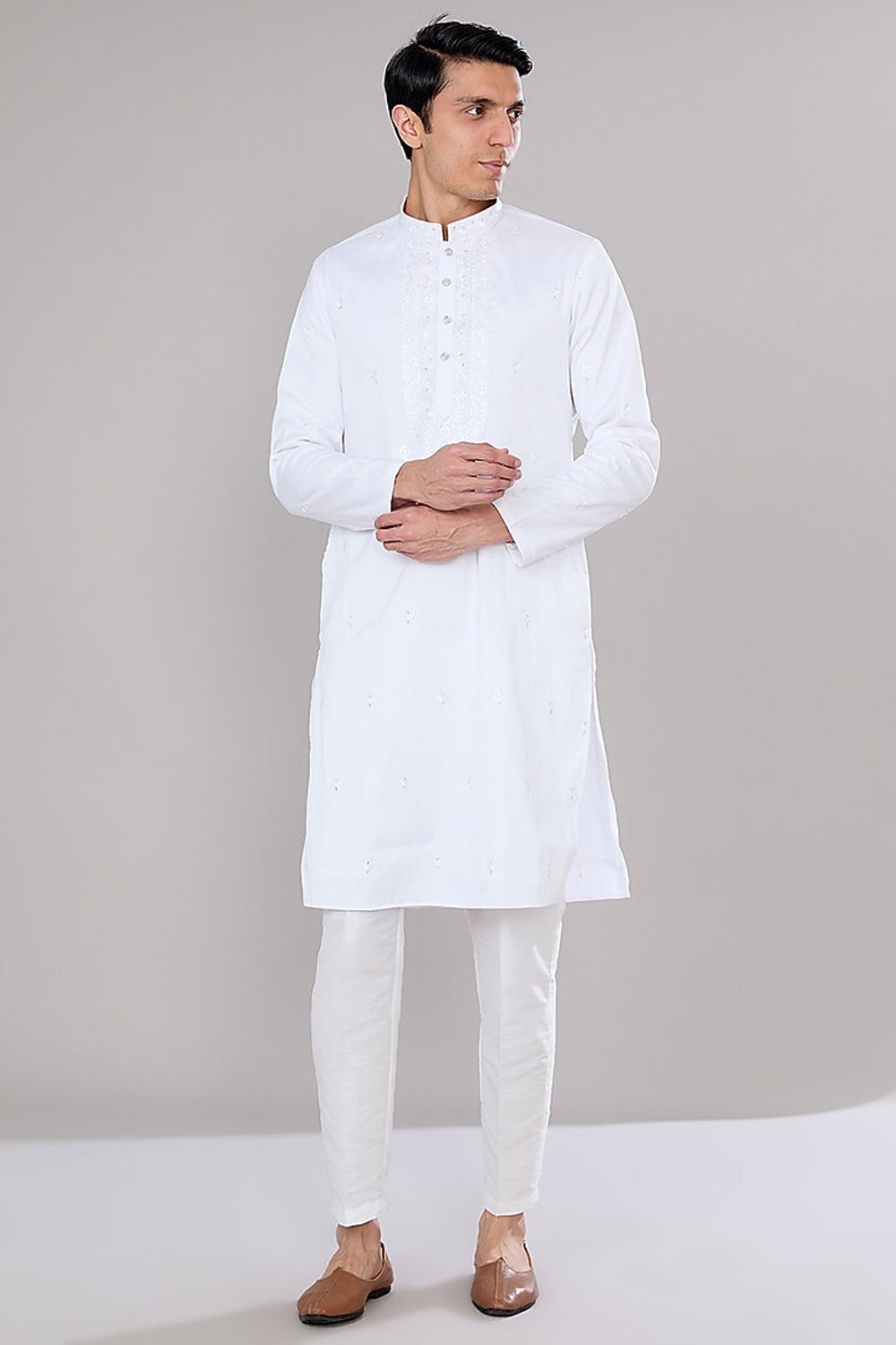 Off White Embroidered Kurta Set