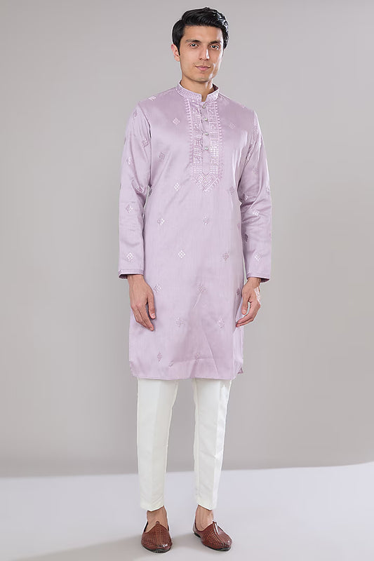 Lilac Embroidered Kurta Set