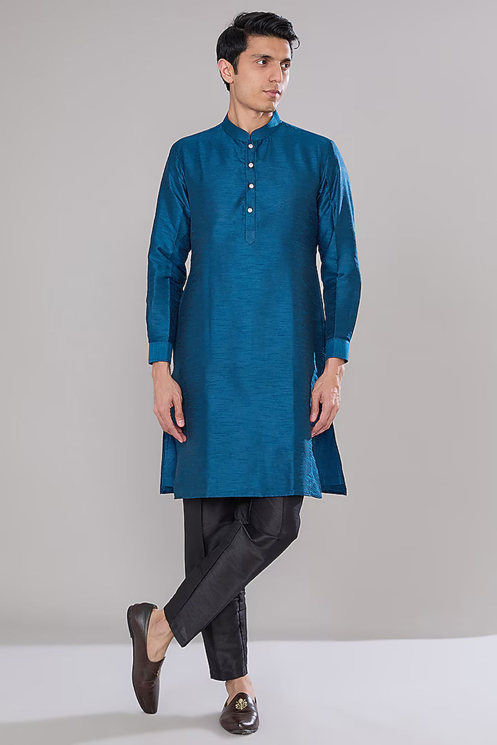 Royal Blue Embroidered Kurta & Jacket Set