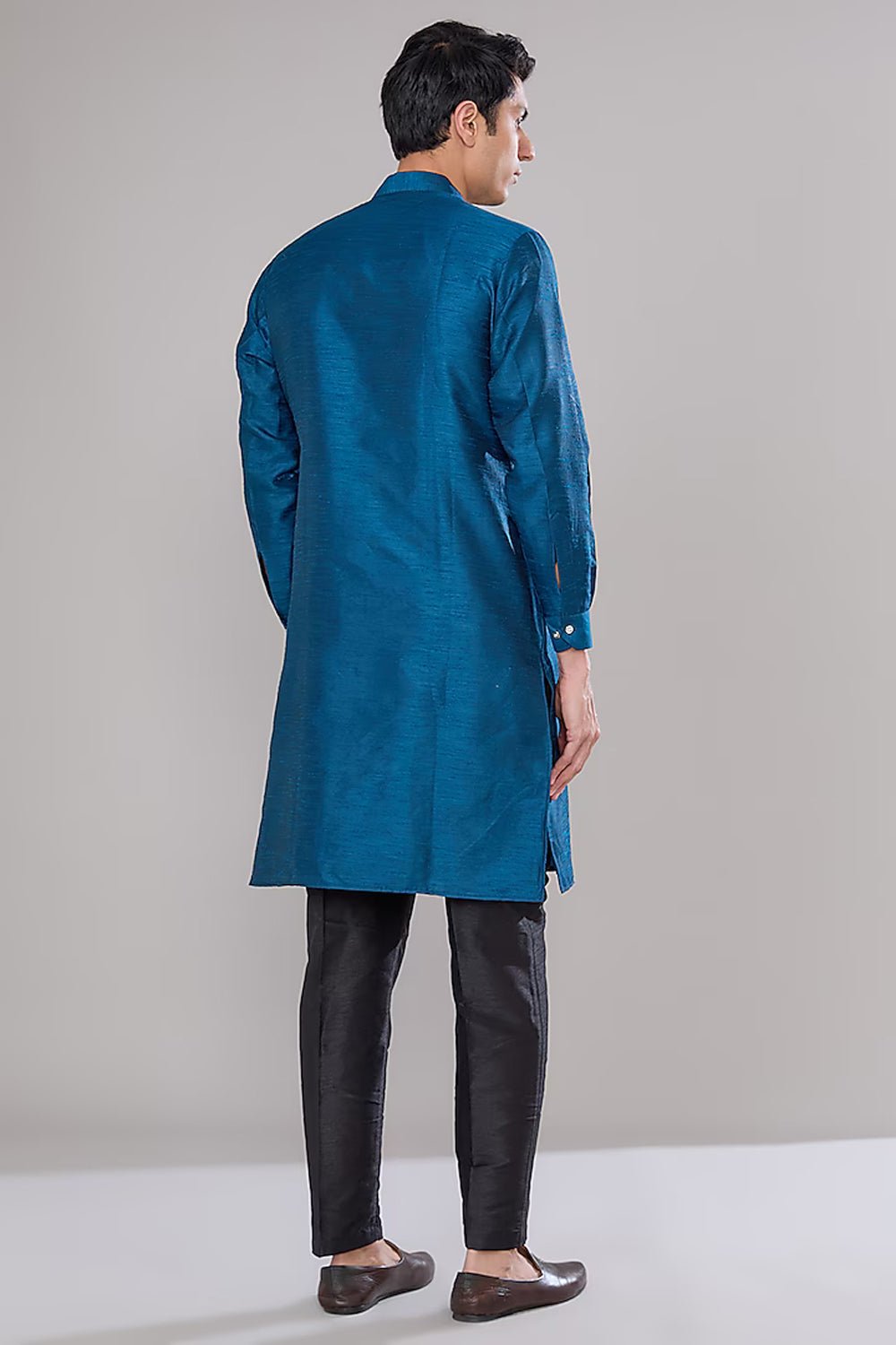 Royal Blue Embroidered Kurta & Jacket Set