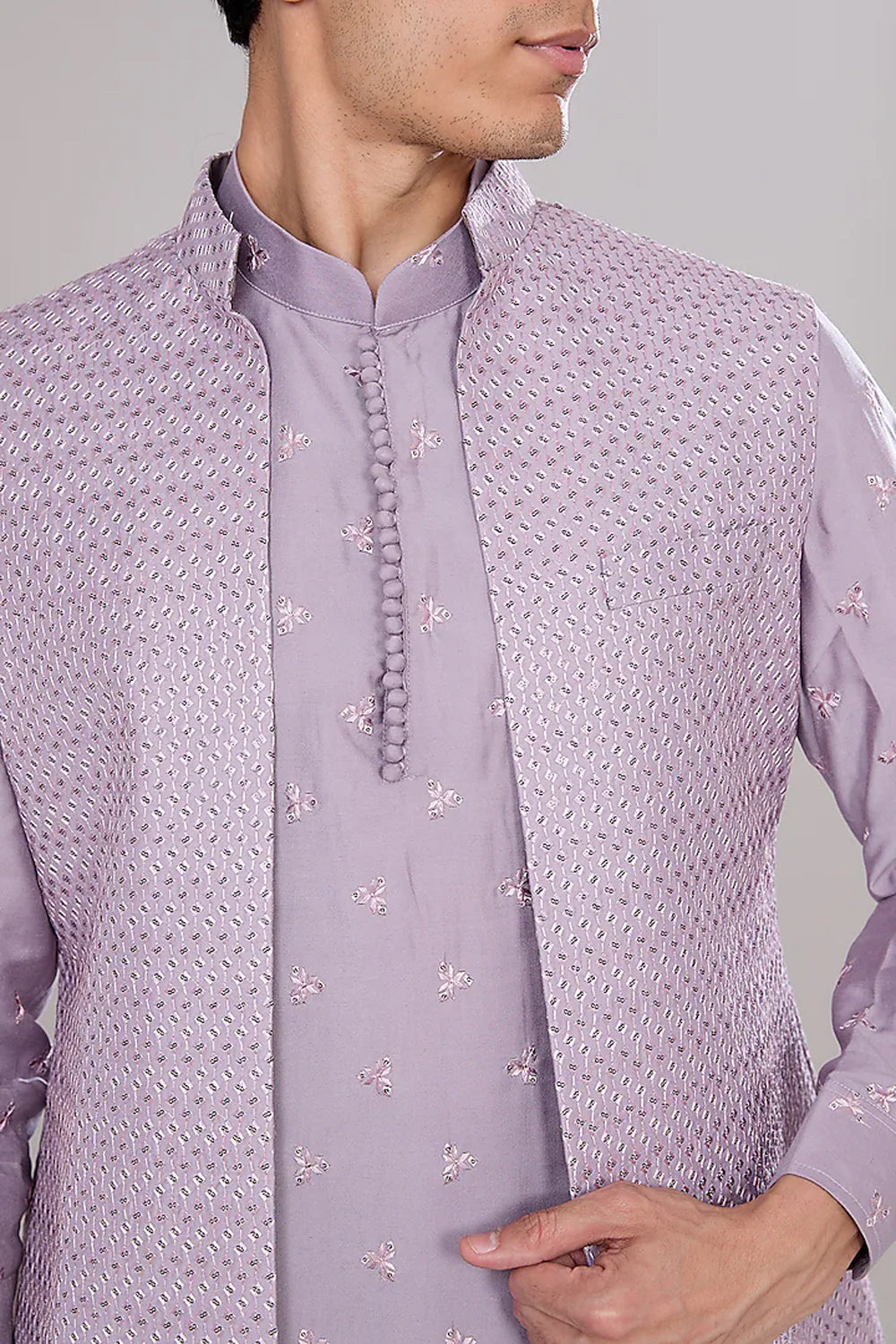 Lavender Embroidered Jacket Set