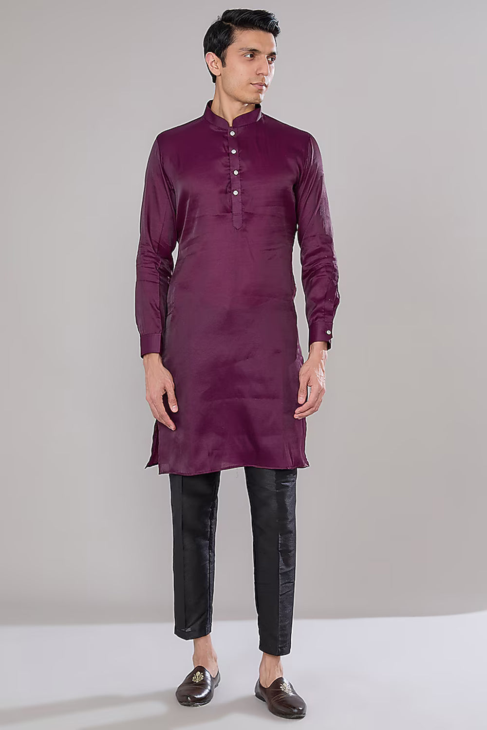 Wine Embroidered Kurta-Jacket Set