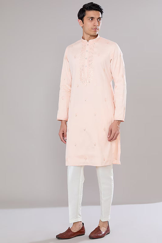 Peach Embroidered Kurta Set