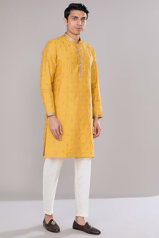 Mustard Embroidered Kurta Set