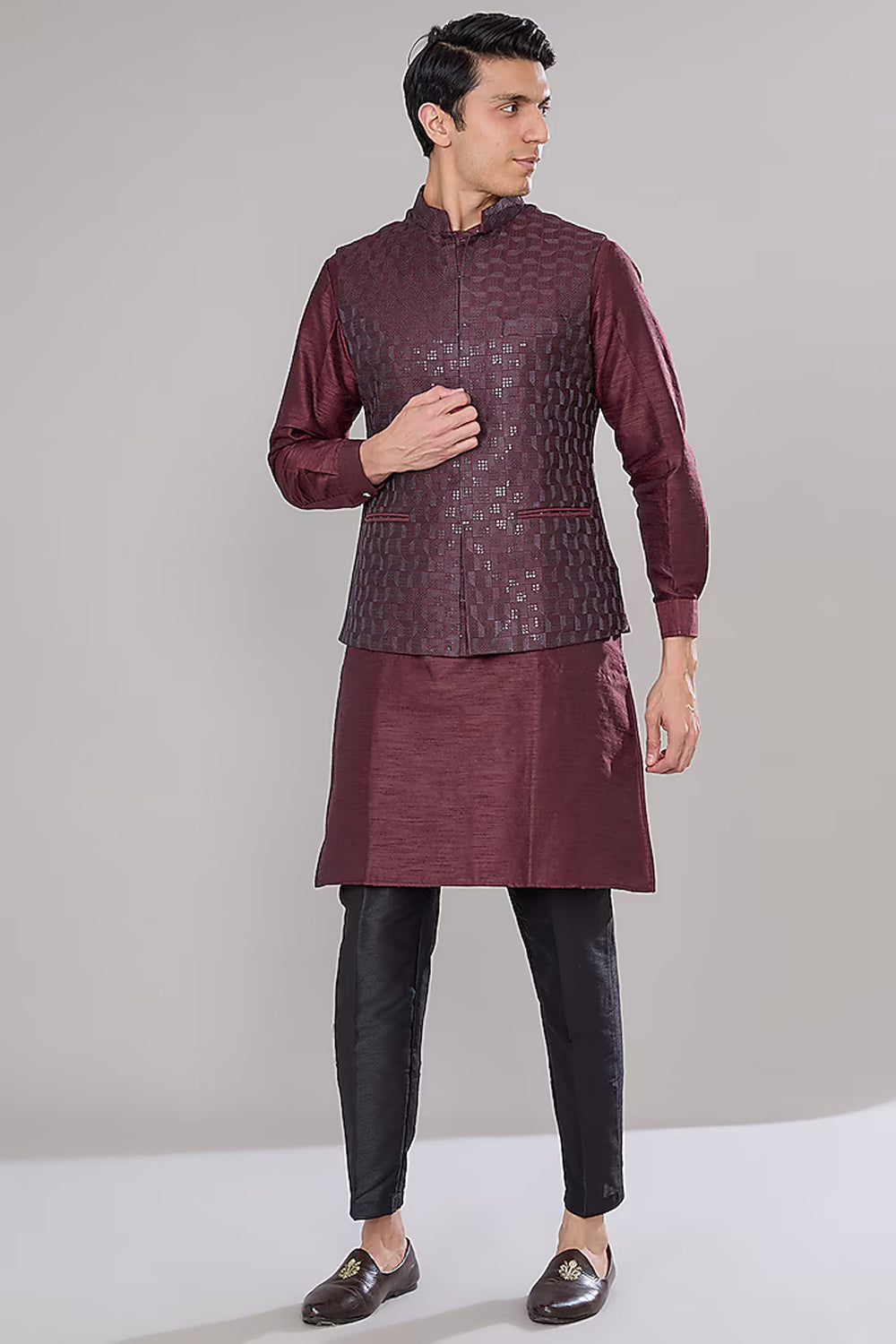 Maroon Embroidered Kurta Set