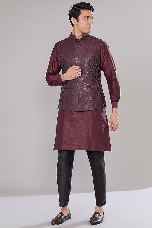 Maroon Embroidered Kurta Set