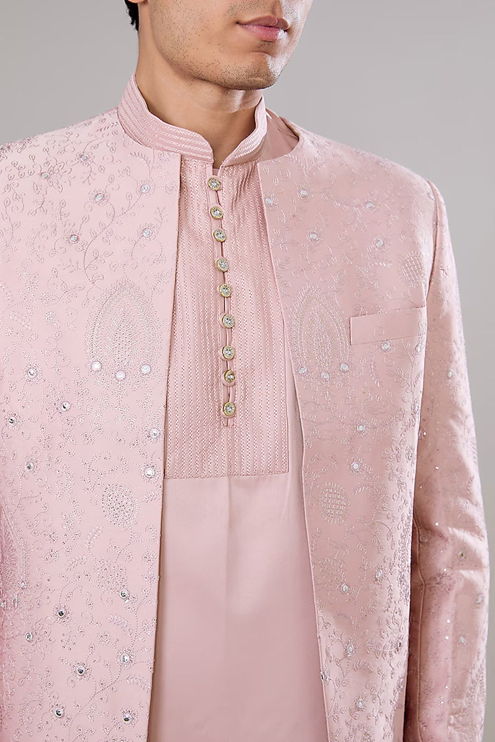 Old Rose Embroidered Short Jacket Set