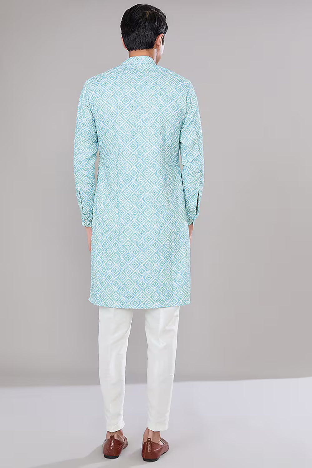 Blue and Green Ikat Printed Kurta Set