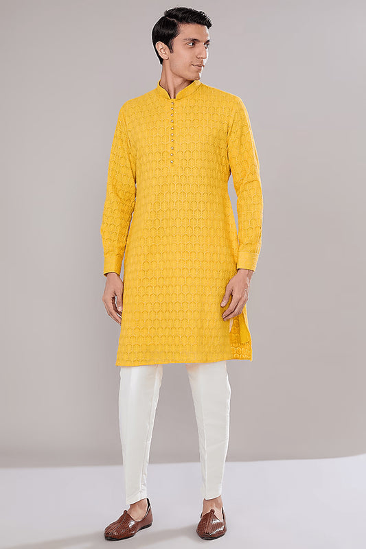 Mustard Embroidered Kurta Set