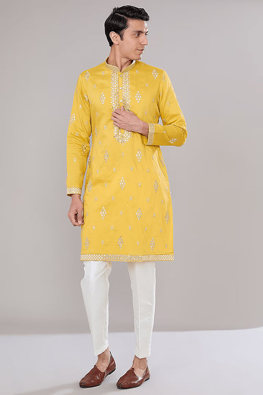 Mustard Embroidered Kurta Set