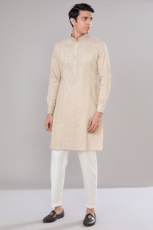 Beige Embroidered Kurta Set