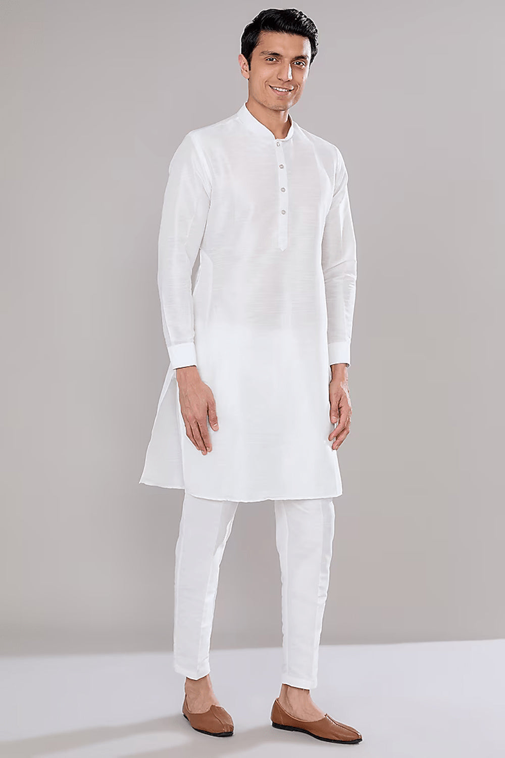 Off White Embroidered Kurta Jacket Set