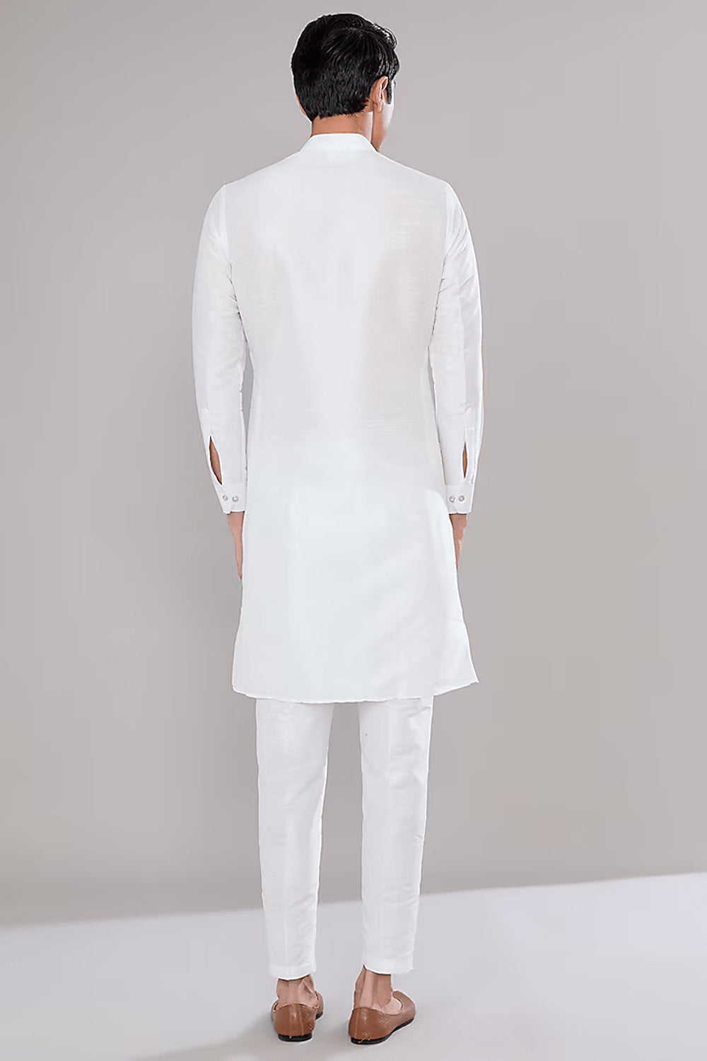 Off White Embroidered Kurta Jacket Set