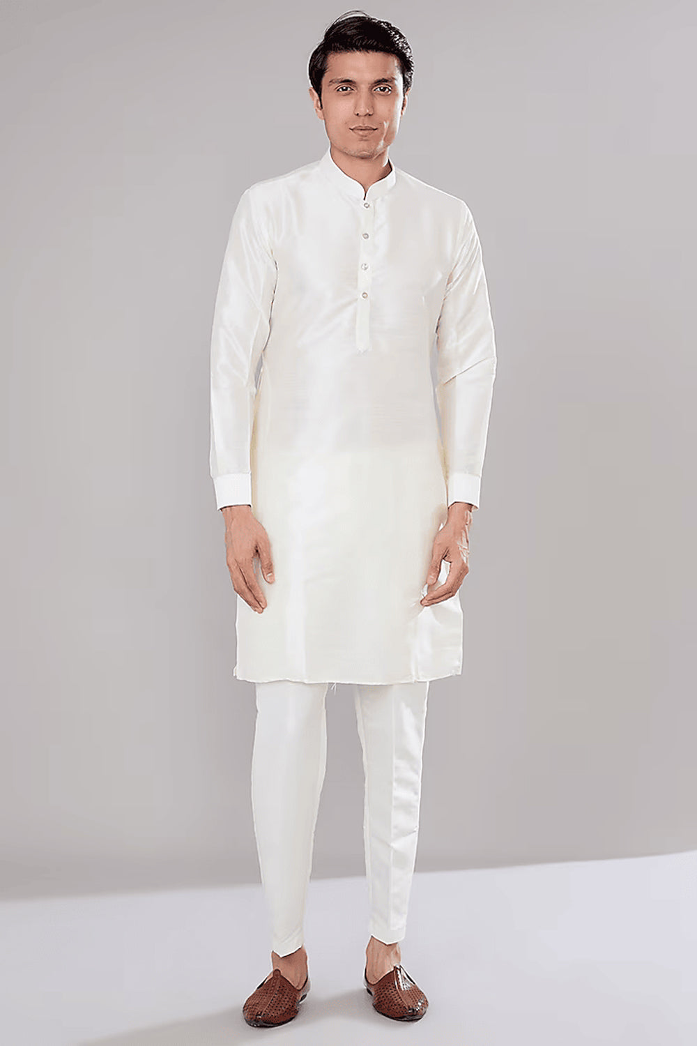 Off White Embroidered Kurta Jacket Set