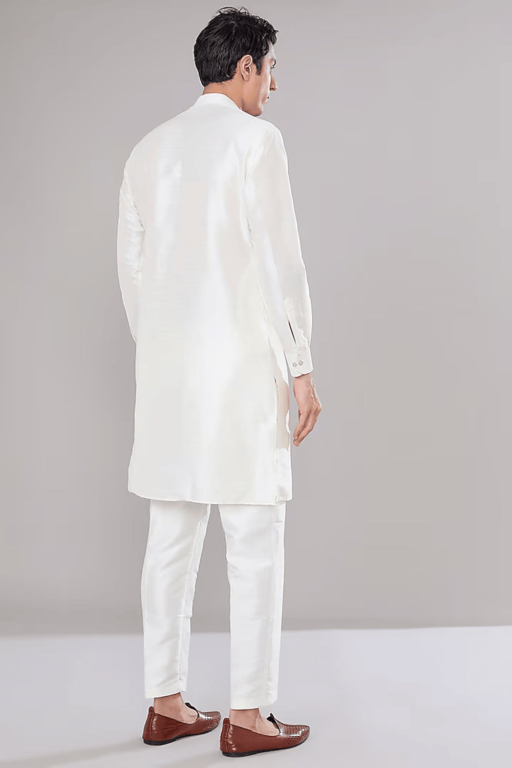 Off White Embroidered Kurta Jacket Set