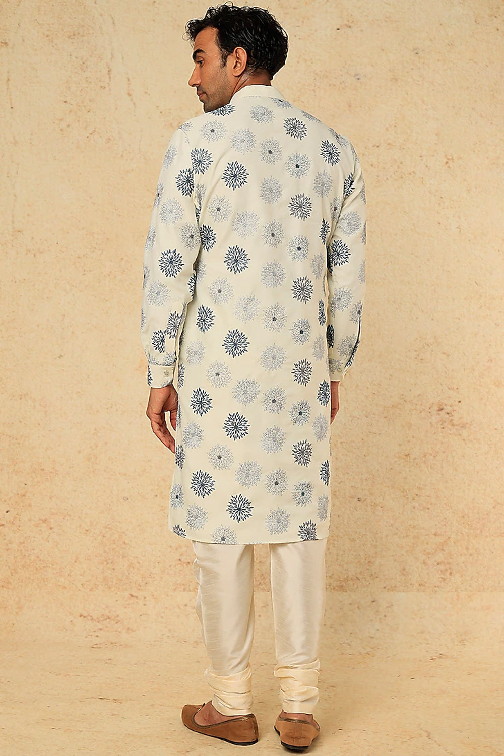 Off White Cotton Linen Embroidered Kurta Set