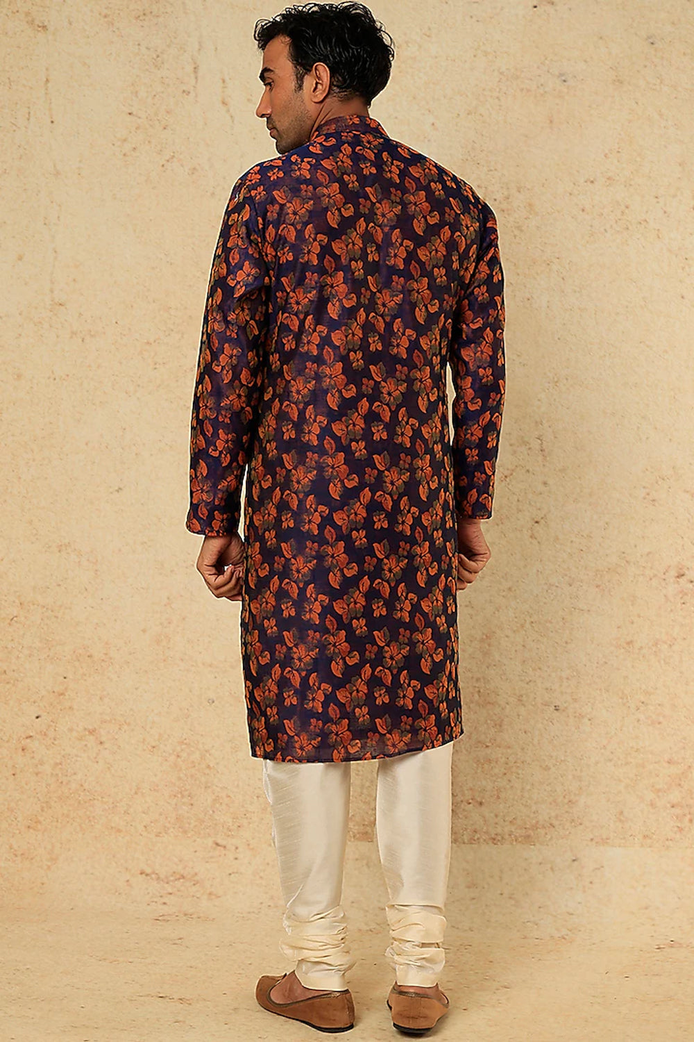 Royal Blue & Rust Floral Printed Kurta Set