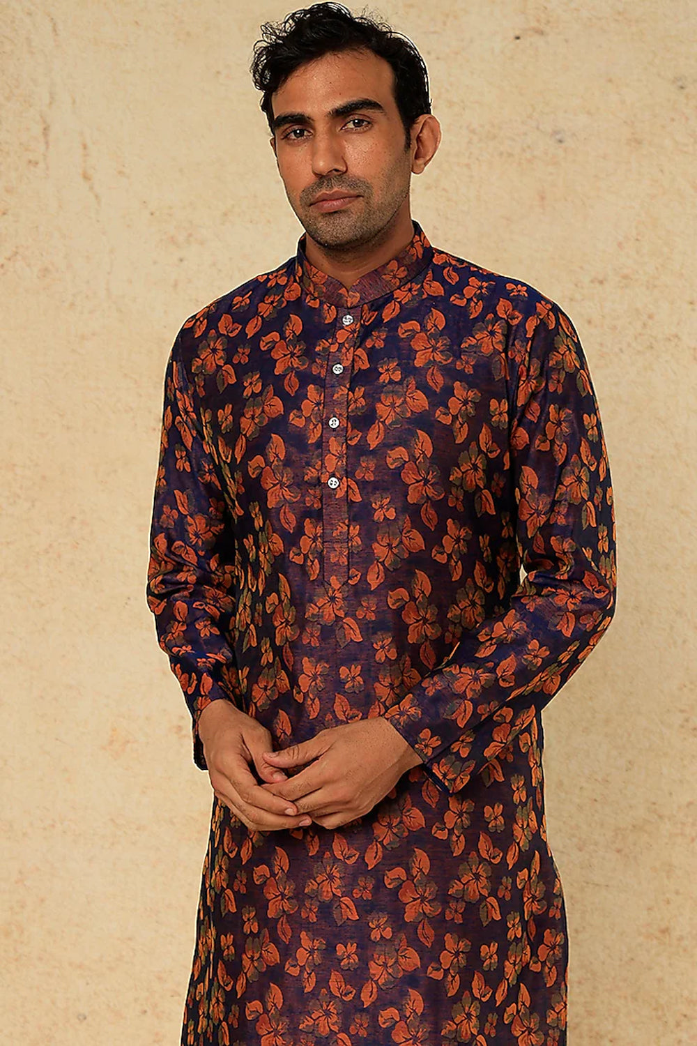 Royal Blue & Rust Floral Printed Kurta Set