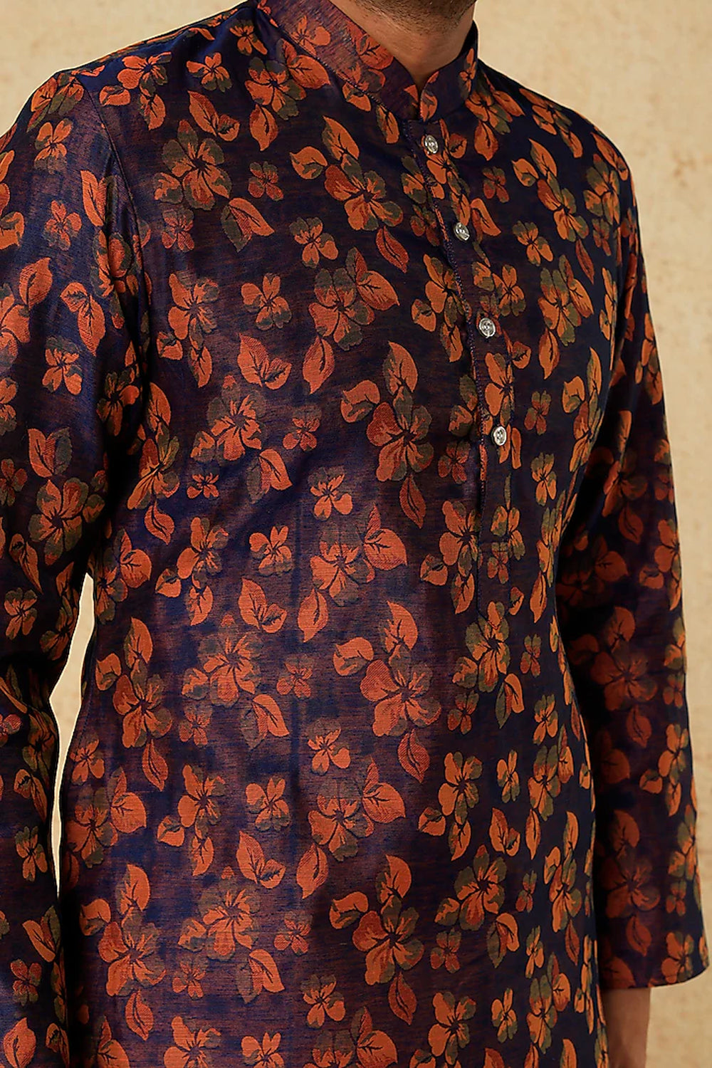 Royal Blue & Rust Floral Printed Kurta Set