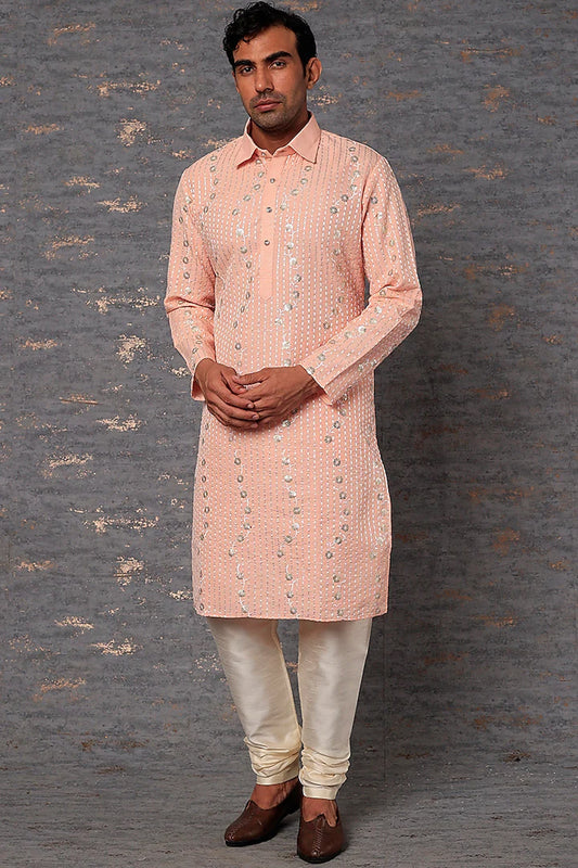 Pink Embroidery Shirt Collar Kurta Set