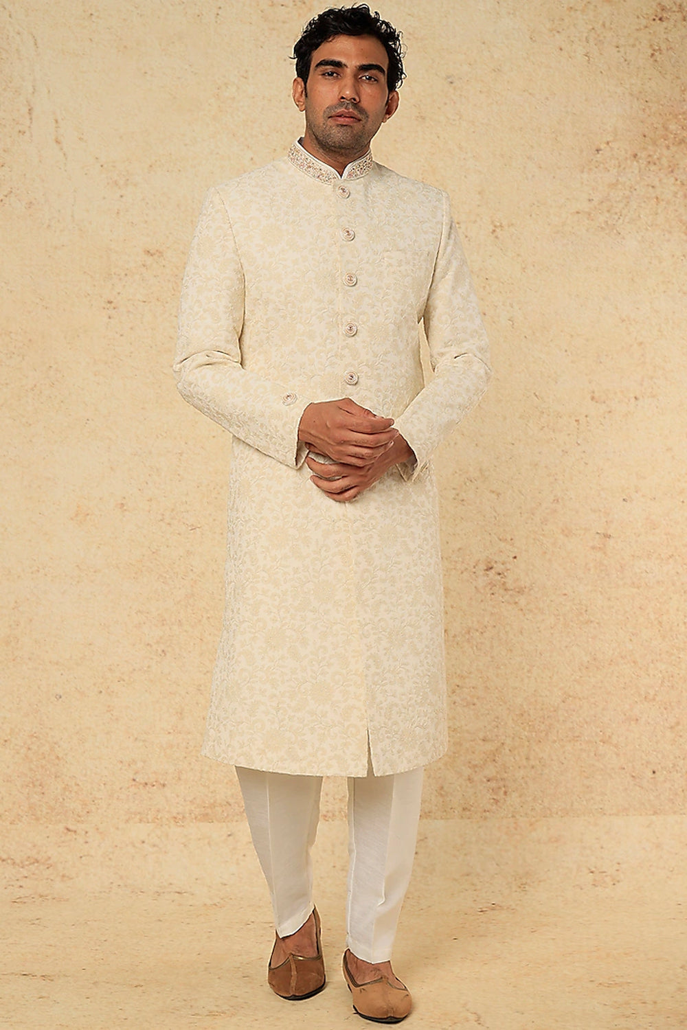 Off White Embroidery Sherwani Set