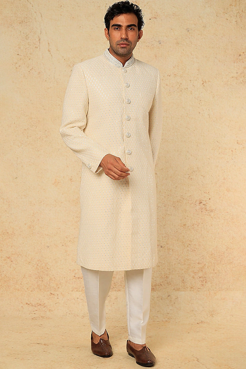 Off White Embroidery Sherwani Set