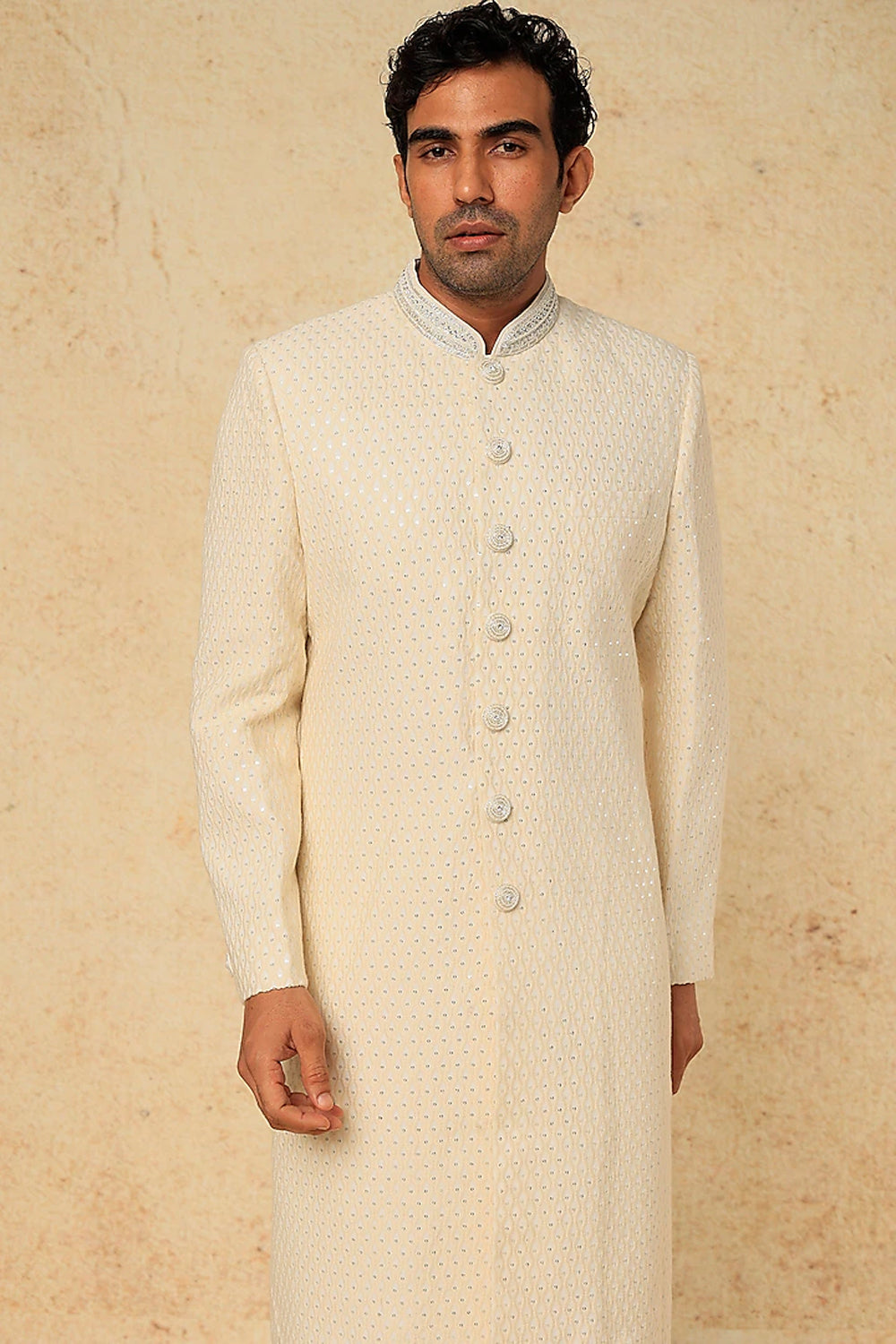 Off White Embroidery Sherwani Set