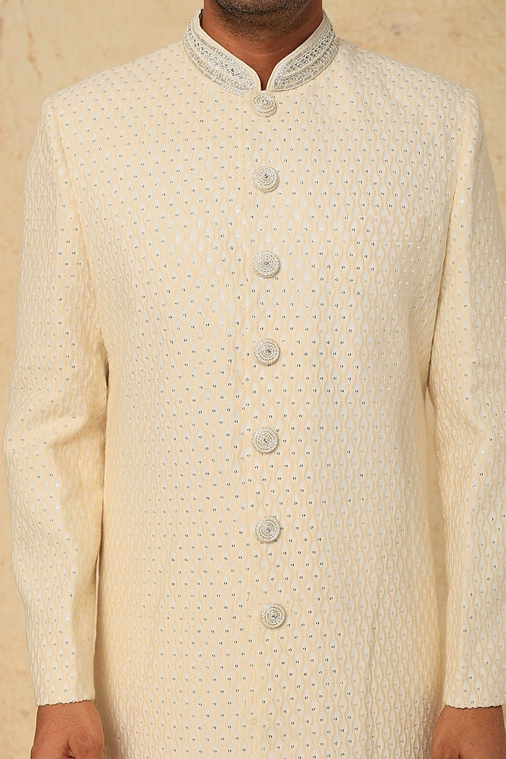 Off White Embroidery Sherwani Set