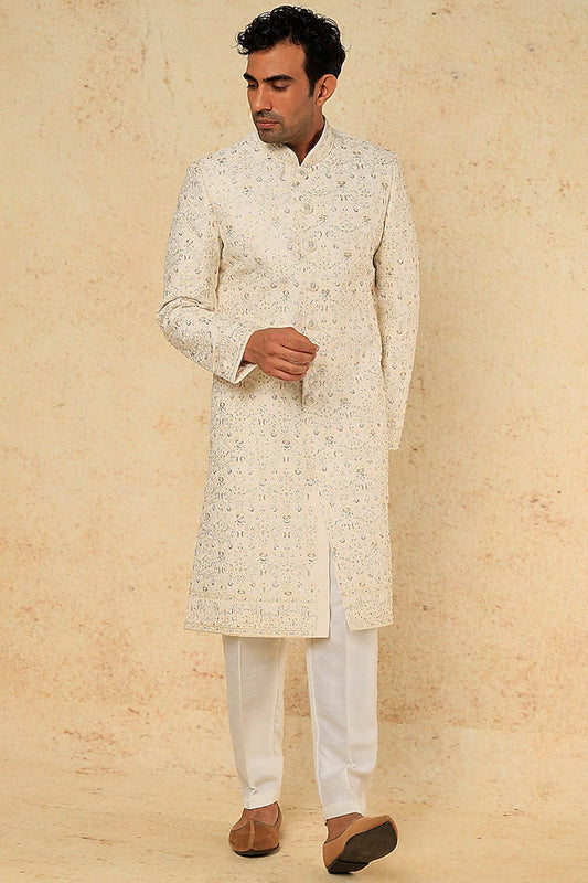 Off White Embroidery Sherwani Set