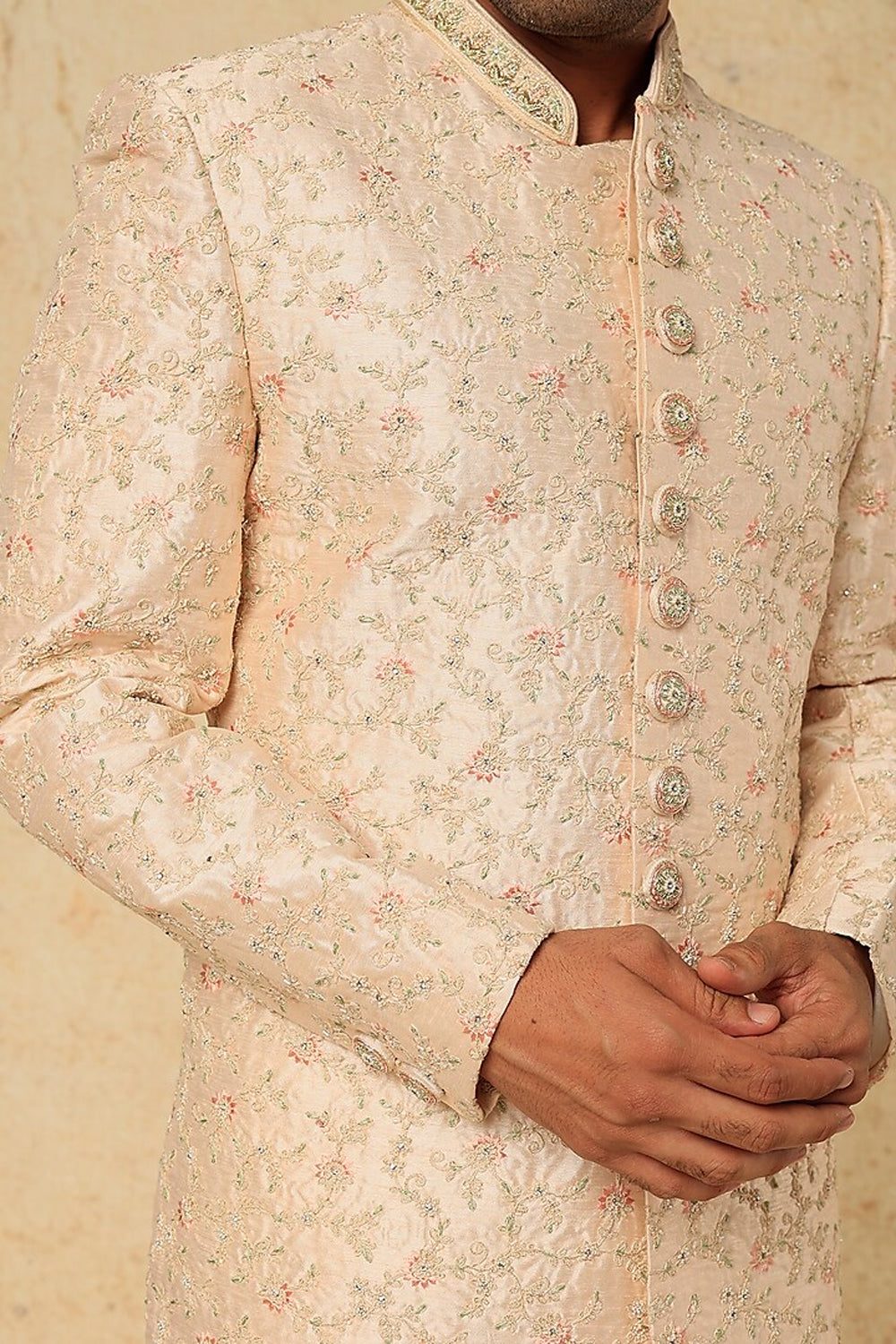 Pale Pink Embroidery Sherwani Set
