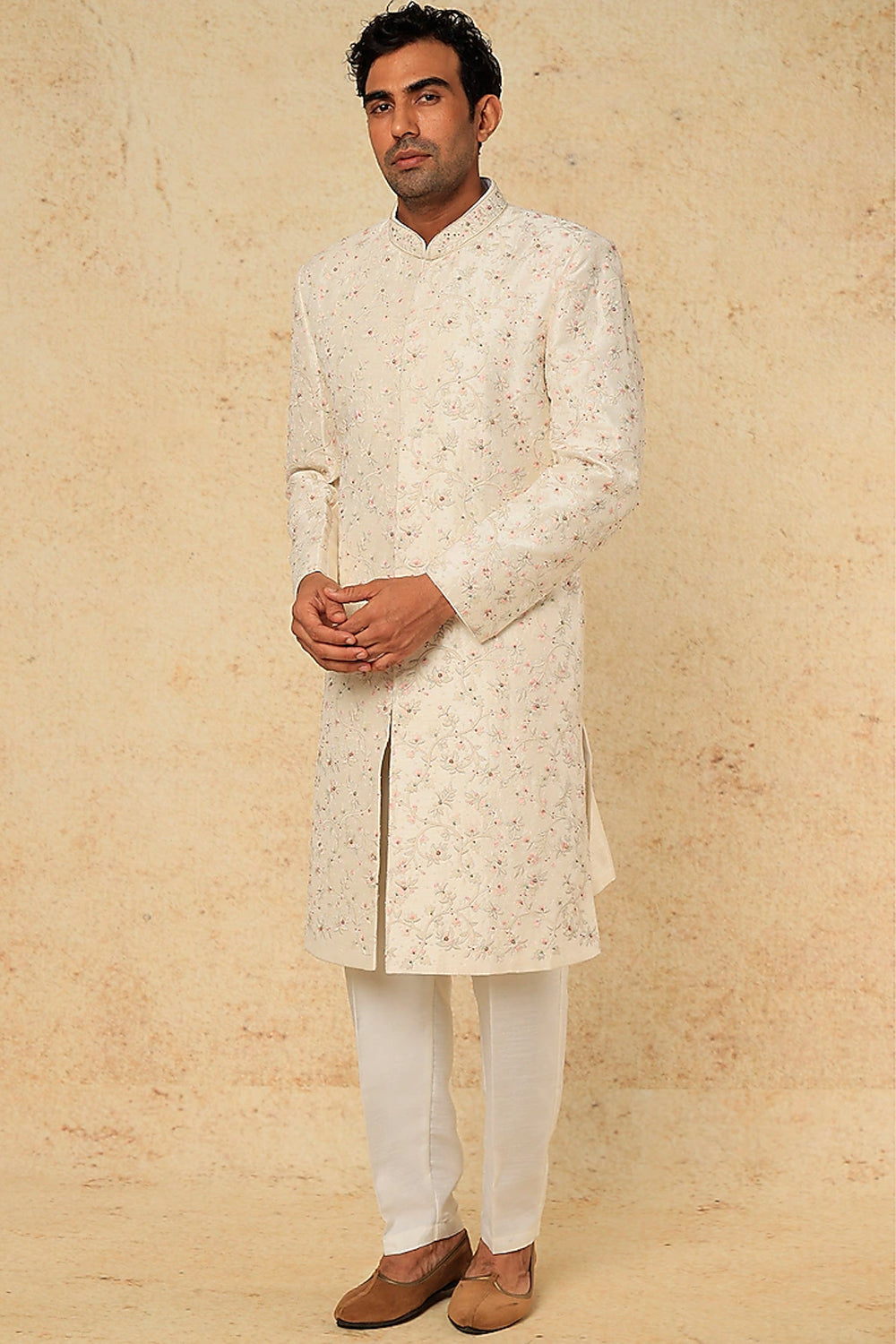 Off White Embroidery Sherwani Set