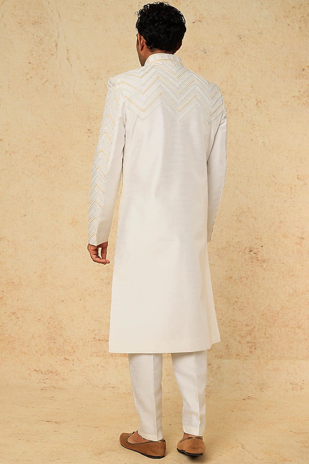 Off White Cheveron Embroidery Sherwani Set