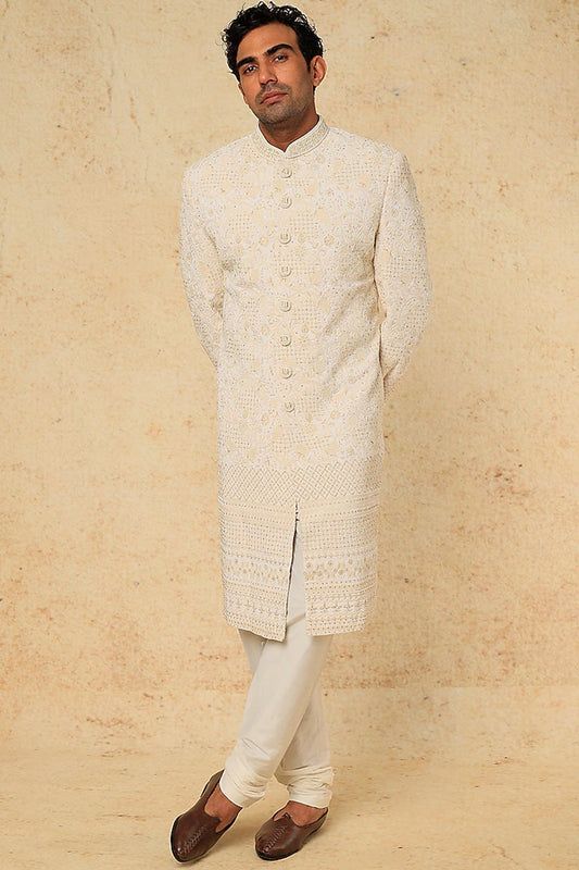 Off White Embroidery Sherwani Set