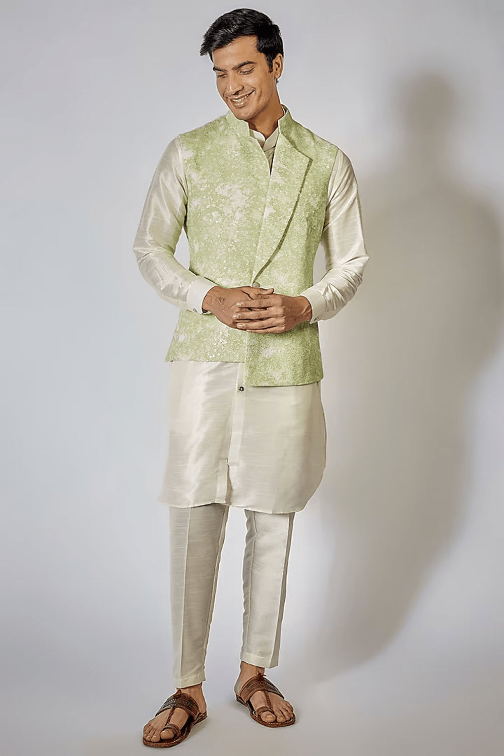 Pista Green Shaded Kurta-Jacket Set